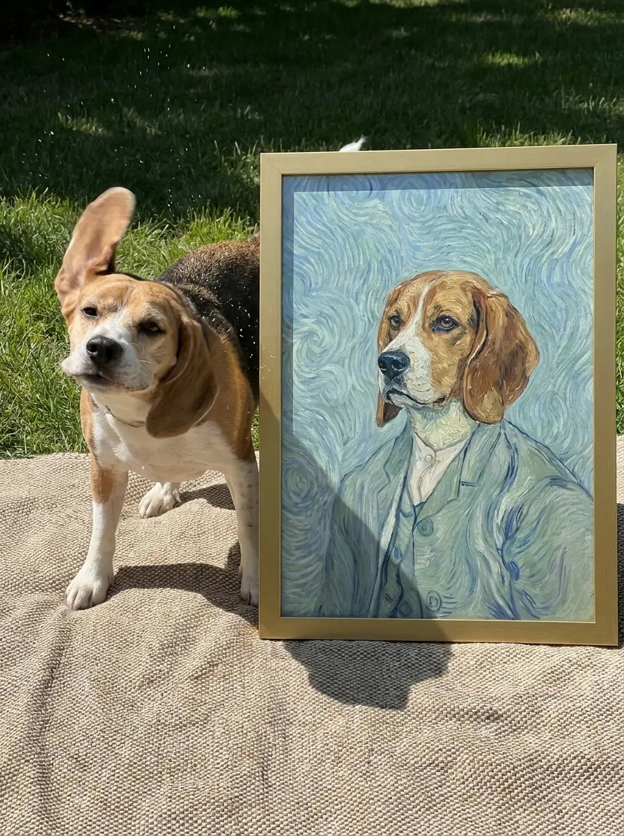A custom pet portrait painting inspired by world famous art