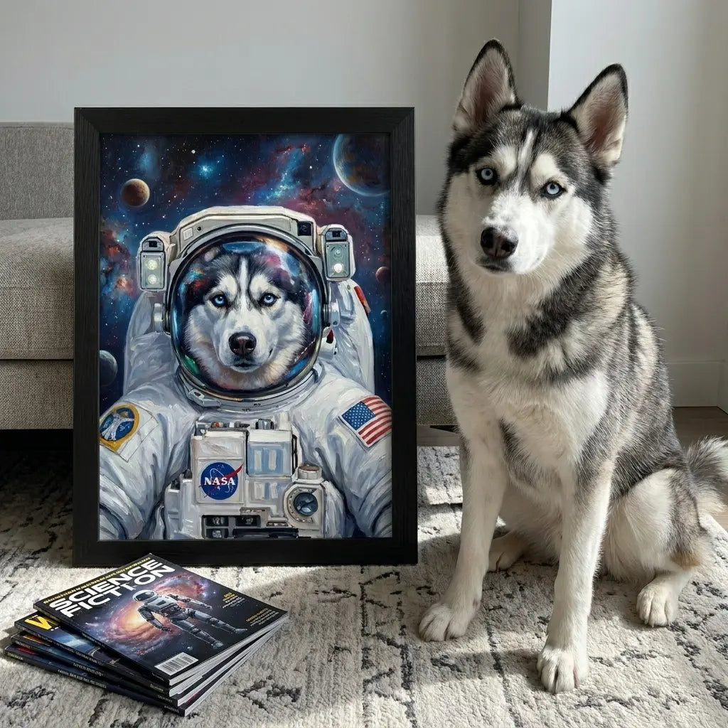 astronaut cat portrait custom pet oil painting cat starry sky personalized gift — view 3