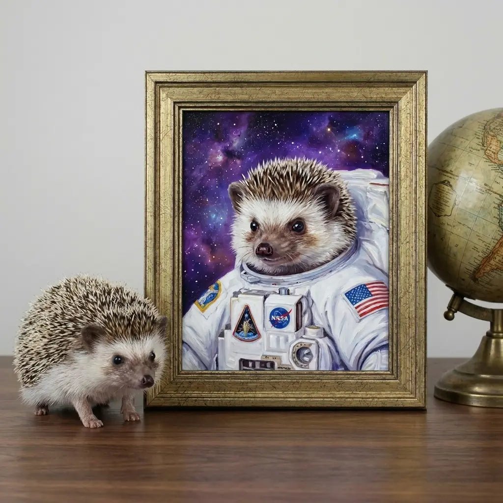 astronaut cat portrait custom pet oil painting hedgehog starry sky personalized gift — view 5