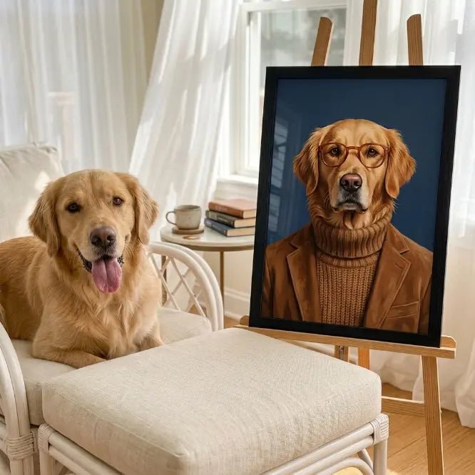 custom pet portrait brown knit sweater cozy knit portrait golden retriever canvas art alt1 — view 3