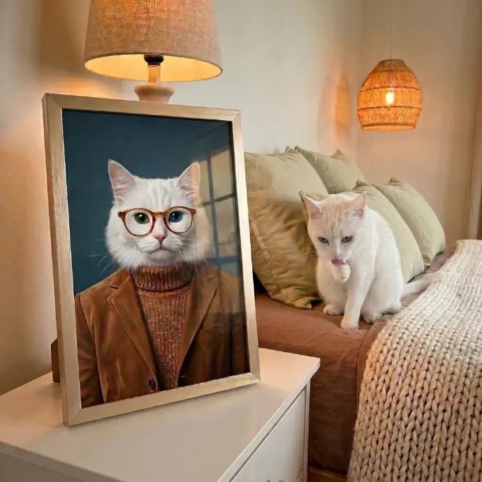custom pet portrait brown knit sweater cozy knit portrait white cat canvas art — view 2
