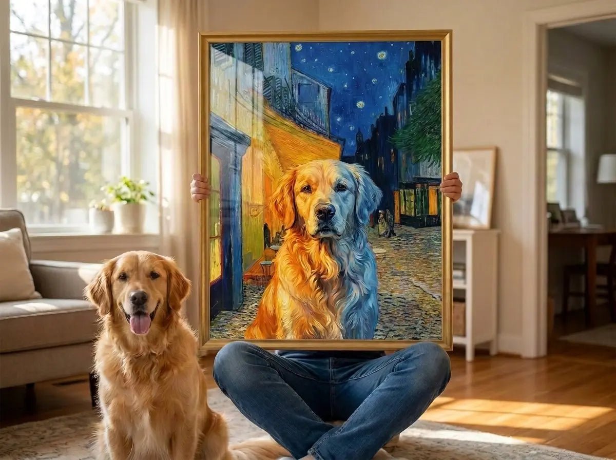 custom pet portrait cafe terrace at night vintage cafe pet dog canvas art alt202607111740