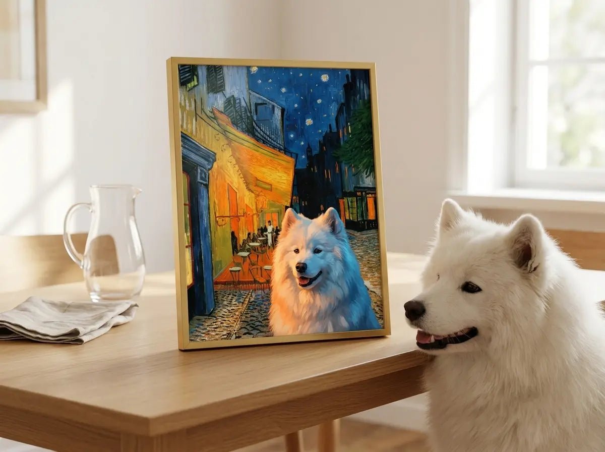 custom pet portrait cafe terrace at night vintage cafe pet pet canvas art alt1