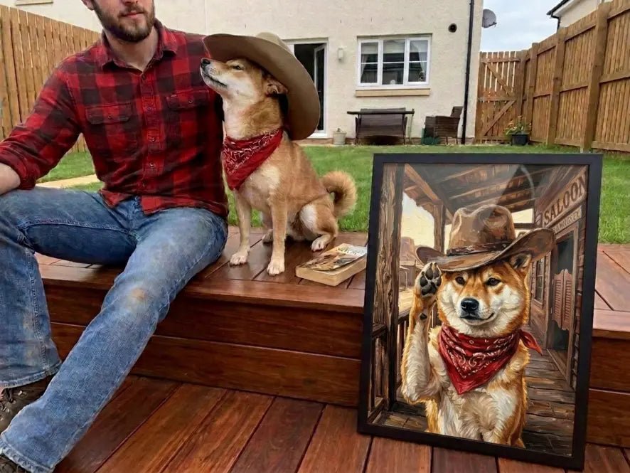 custom pet portrait cowboy patriot red bandana cowboy pet canvas art alt2617