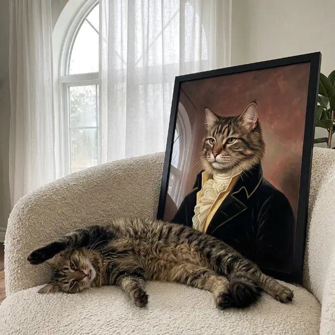 custom pet portrait george washington founding father portrait maine coon canvas art — view 2