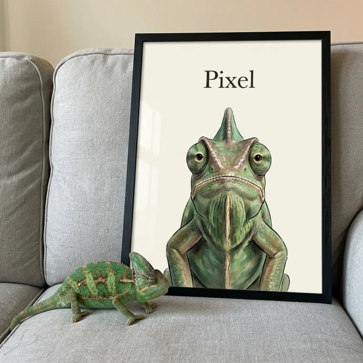 custom pet portrait realistic ink painting oriental ink portrait chameleon canvas art — view 3