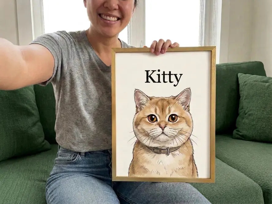 custom pet portrait realistic ink painting oriental ink portrait golden shaded cat canvas art
