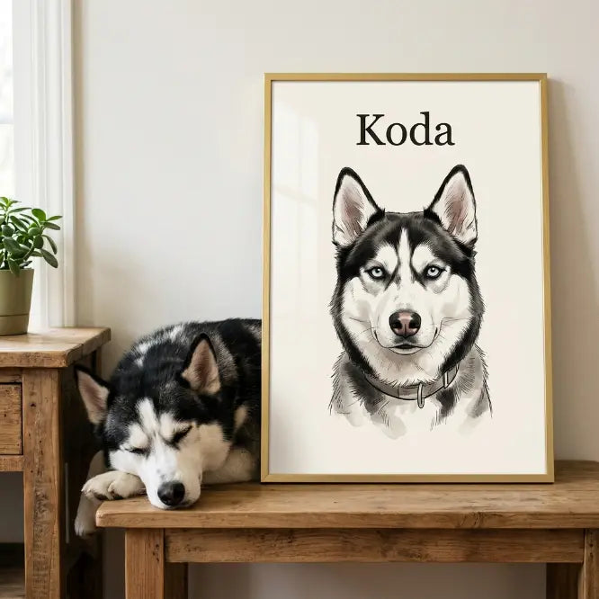 custom pet portrait realistic ink painting oriental ink portrait husky canvas art