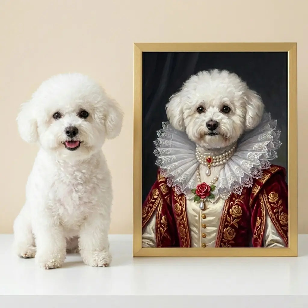 custom pet portrait rose queen royal rose petals dog canvas art alt202607041808