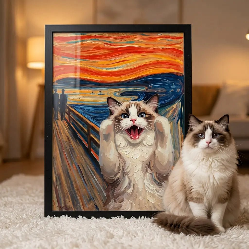 custom pet portrait the scream expressionist canvas cat canvas art