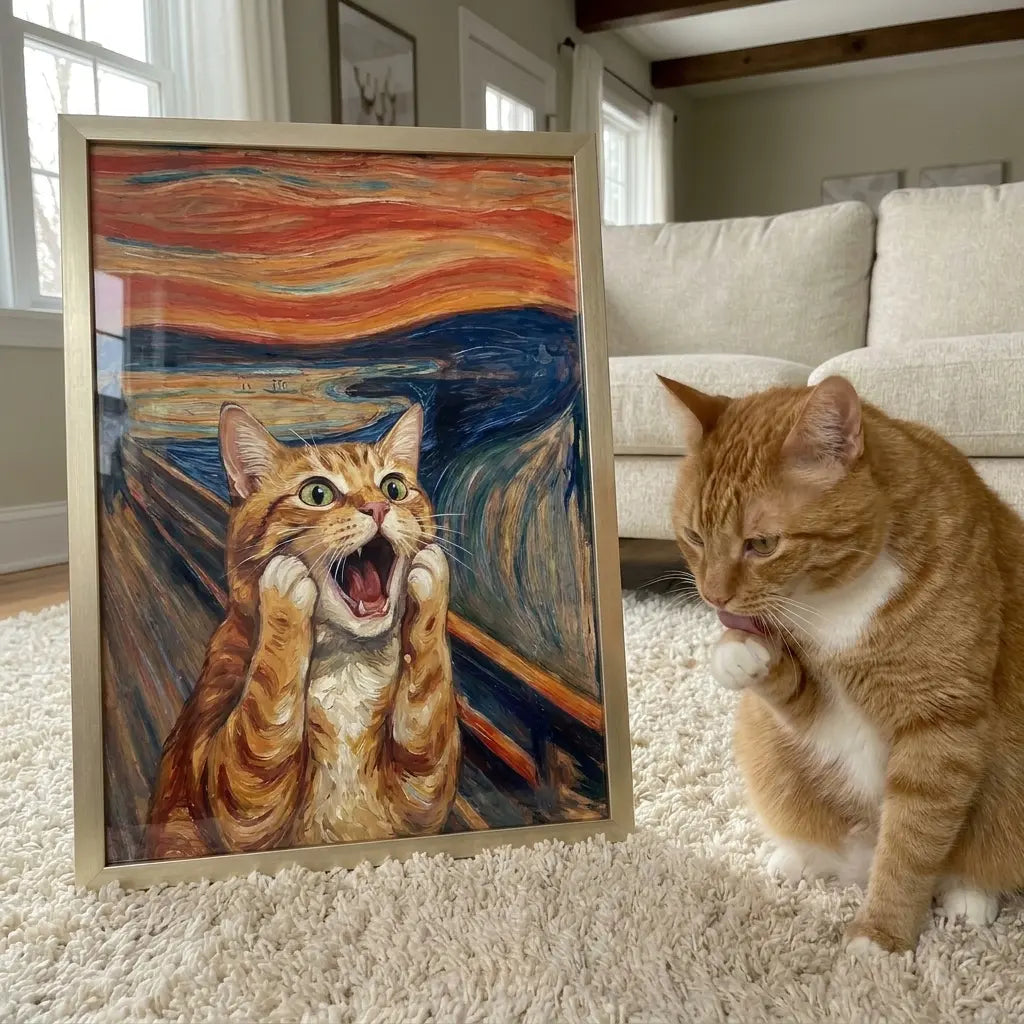 custom pet portrait the scream expressionist canvas cat ugc review alt4 c — view 4