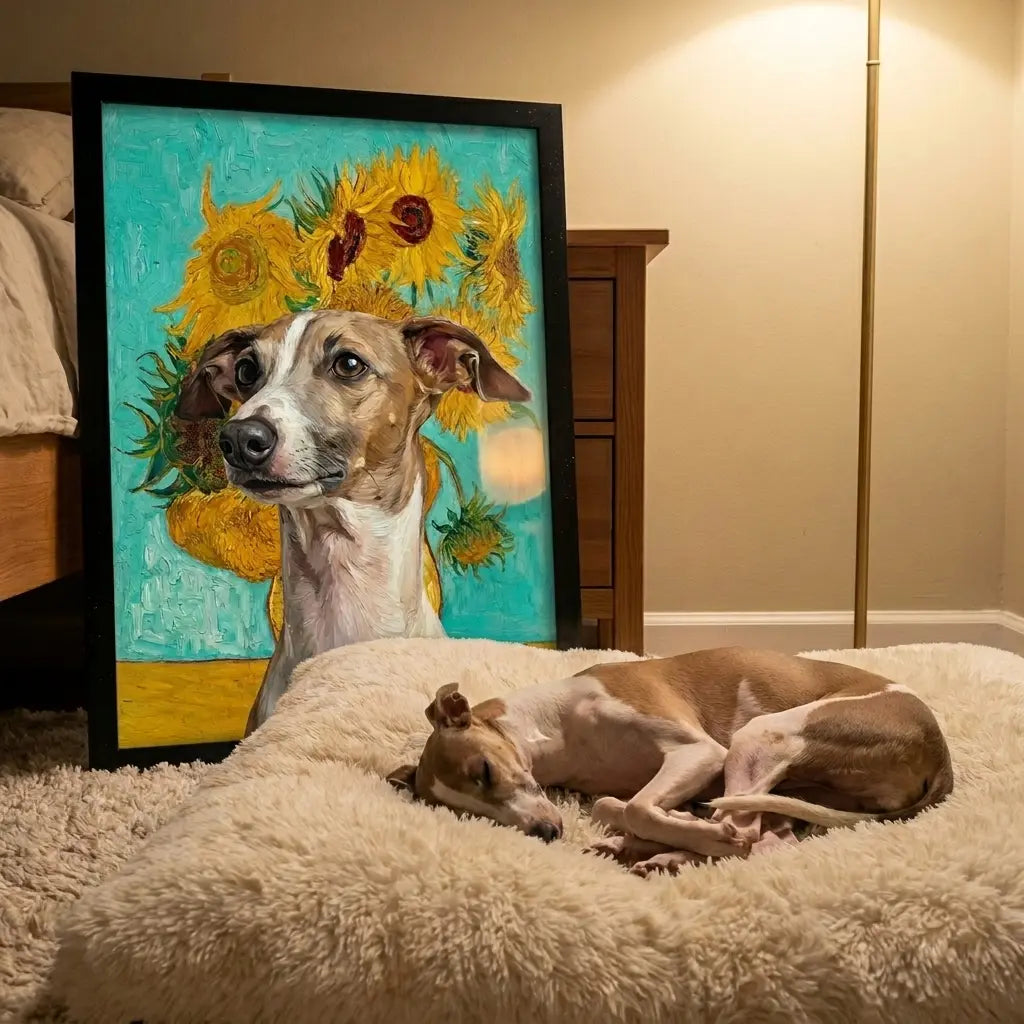 custom pet portrait van gogh sunflower impressionist sunflower dog canvas art alt202607052029