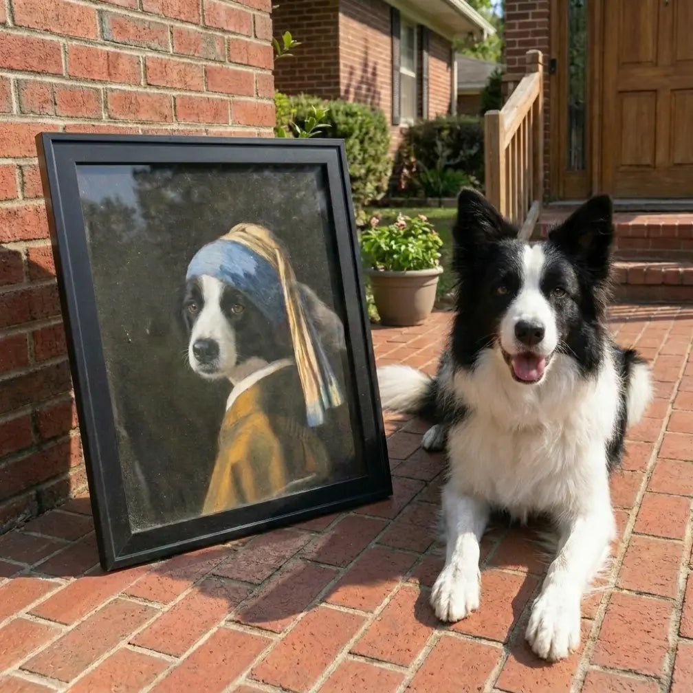 pearl girl pet portrait custom pet oil painting border collie pearl pendant personalized gift