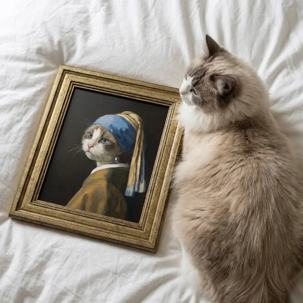 pearl girl pet portrait custom pet oil painting cat pearl pendant personalized gift alt1