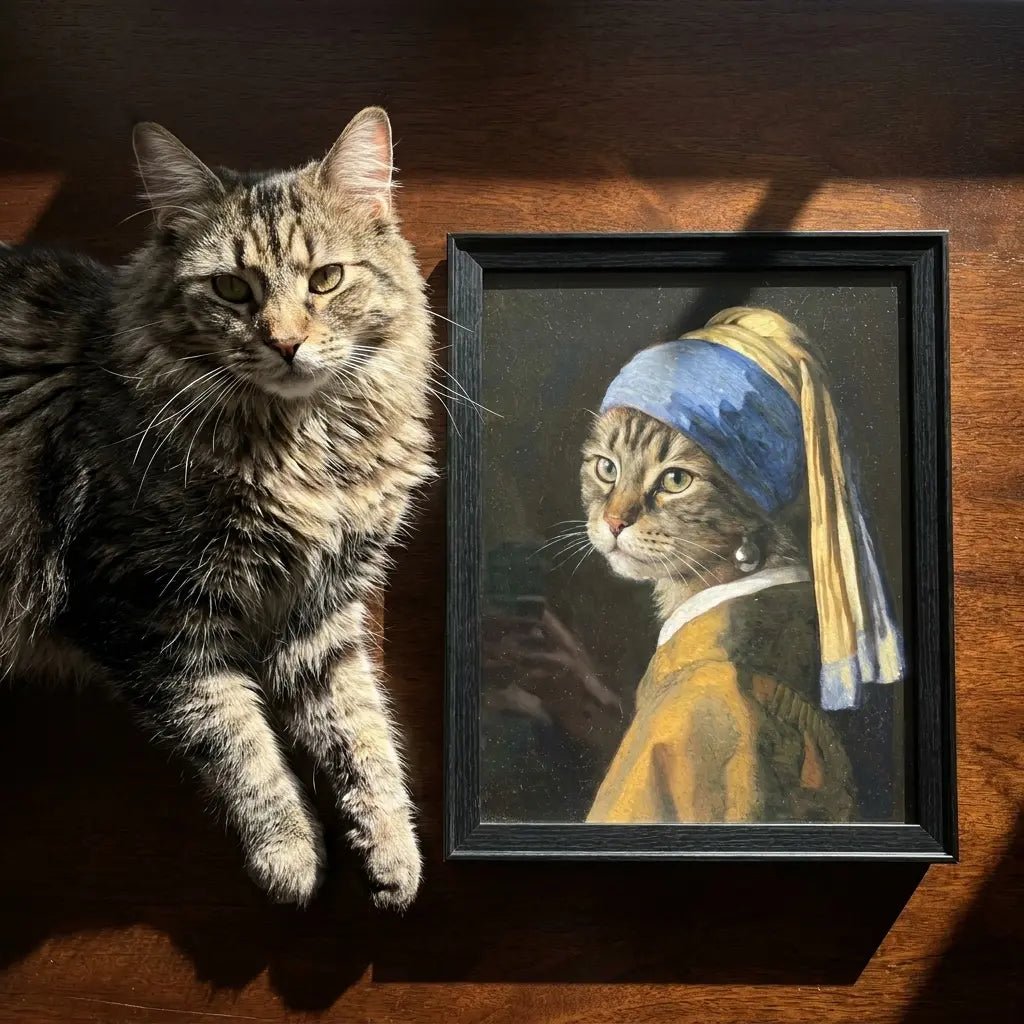 pearl girl pet portrait custom pet oil painting cat pearl pendant personalized gift — view 5